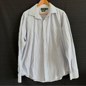 Lauren Ralph Lauren Blue Stripe L/S Button Up Dress Shirt Mens 17.5 x 36 Classic